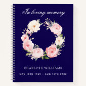 追悼帳簿 葬儀 青い写真 花 ノートブック (正面)