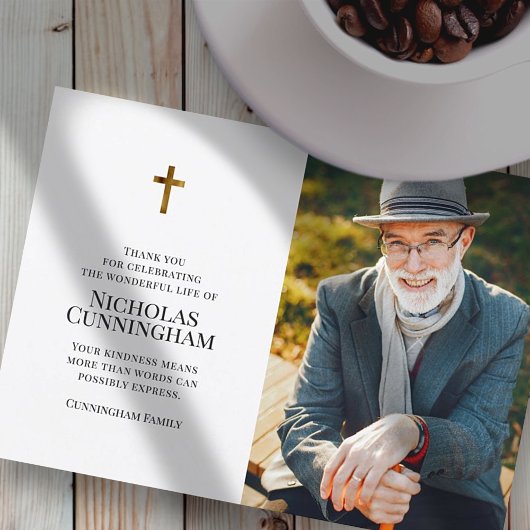 追悼式とモダンクロスシンプルフォト サンキューカード