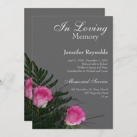 追悼式の発表を愛する中 招待状 (正面/裏面)