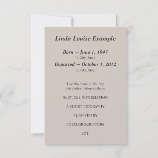 追悼式の発表 招待状 (裏面)