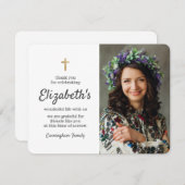 追悼式の葬儀シンプル金ゴールドクロス写真 サンキューカード (正面/裏面)