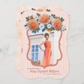 追悼式アプリコットバラホワイトデイジー写真 招待状 (正面/裏面)