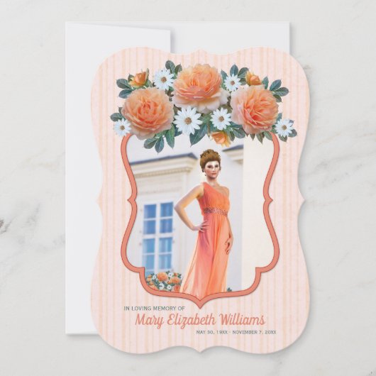 追悼式アプリコットバラホワイトデイジー写真 招待状 (正面)