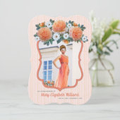 追悼式アプリコットバラホワイトデイジー写真 招待状 (スタンド正面)