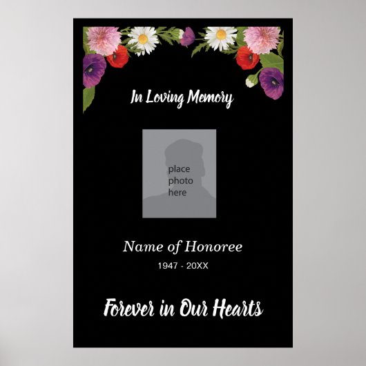 追悼式エレガントフローラ縁どと写真 ポスター (正面)