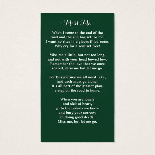 追悼式エレガント祈りの言葉カードユーカリ (裏面)