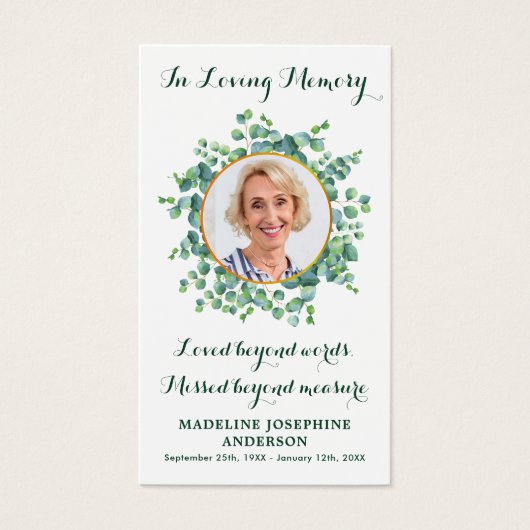 追悼式エレガント祈りの言葉カードユーカリ (正面)