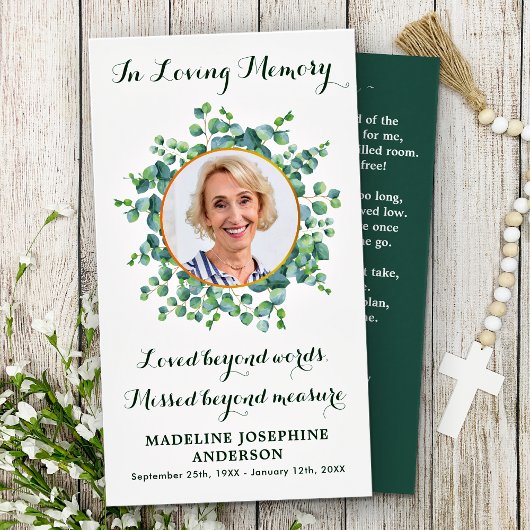 追悼式エレガント祈りの言葉カードユーカリ