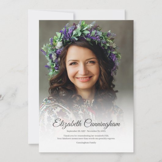 追悼式シンプルのモダンクラシック写真 サンキューカード (正面)