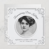 追悼式シンプル白エレガントの写真 招待状 (正面/裏面)