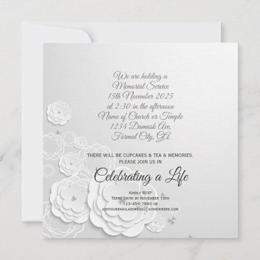 追悼式シンプル白エレガントの写真 招待状 (裏面)