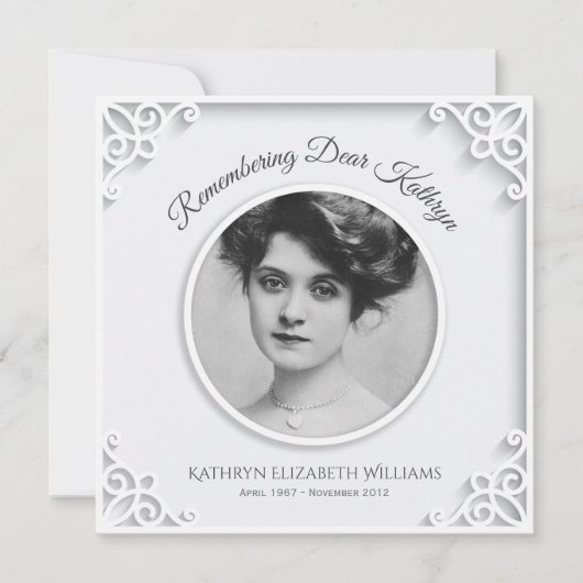 追悼式シンプル白エレガントの写真 招待状 (正面)