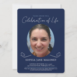 追悼式ハート楕円形の写真海軍 招待状