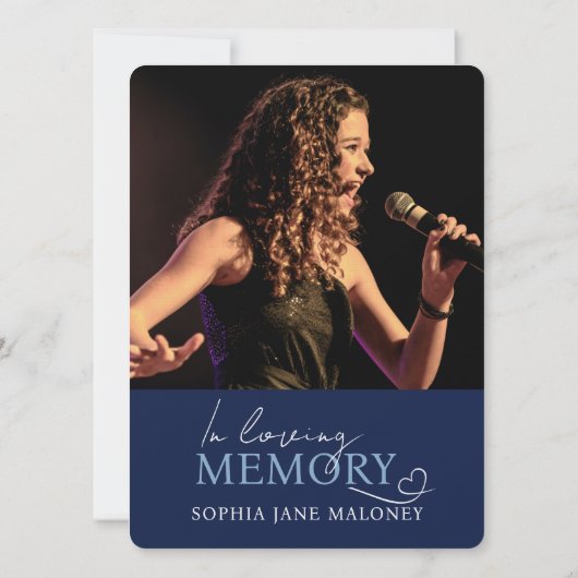 追悼式ハート楕円形の写真海軍 招待状 (裏面)