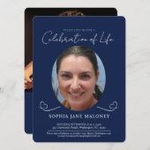 追悼式ハート楕円形の写真海軍 招待状 (正面/裏面)