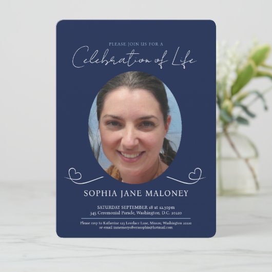 追悼式ハート楕円形の写真海軍 招待状 (スタンド正面)