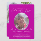 追悼式ハート楕円形フォトピンク 招待状 (正面/裏面)