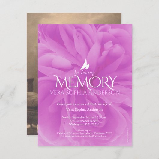 追悼式パープルバラ葬儀招待状 招待状 (正面/裏面)