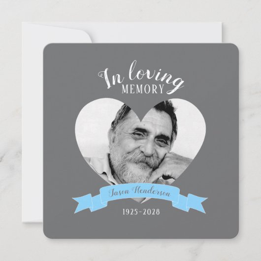 追悼式フォトブルーリボン葬儀招待状 招待状 (正面)