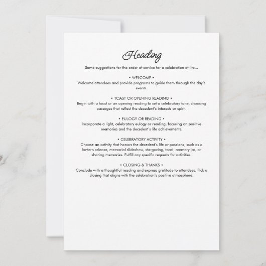 追悼式プログラムを愛して 招待状 (裏面)