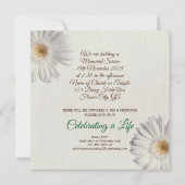 追悼式ベージュボウホワイトデイジー写真 招待状 (裏面)