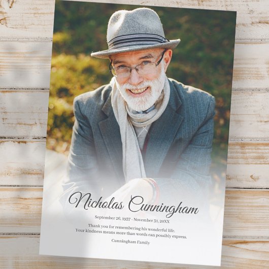 追悼式モダンのクラシックシンプル写真 サンキューカード