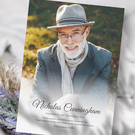 追悼式モダンのクラシックシンプル写真 サンキューカード