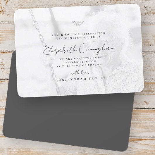 追悼式モダンのシンプル写真エレガント サンキューカード