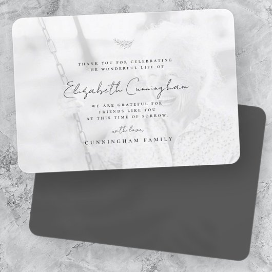 追悼式モダンのシンプル写真エレガント サンキューカード