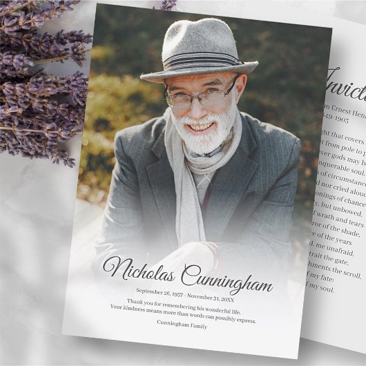 追悼式モダンクラシックシンプル写真詩 サンキューカード