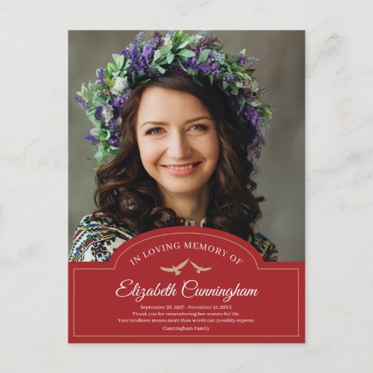 追悼式モノグラムクラシック写真ありがとう ポストカード (正面)