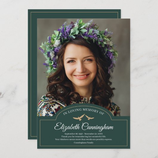 追悼式モノグラムクラシック写真 サンキューカード (正面/裏面)