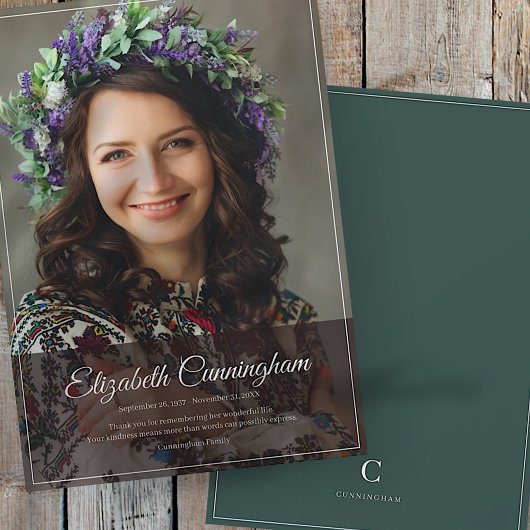 追悼式モノグラムモダンクラシック写真 サンキューカード