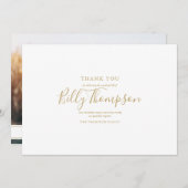 追悼式写シンプル真エレガント金ゴールド サンキューカード (正面/裏面)