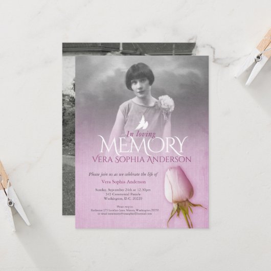 追悼式写真 紫のバラ お葬式 招待状 (正面/裏面インサイチュ)