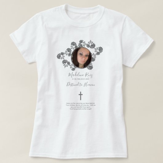 追悼式十字写真フローラモチーフ Tシャツ (デザイン正面)