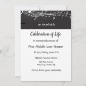 追悼式招待状の背景の音楽ノート 招待状 (裏面)