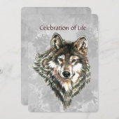 追悼式招待状 オオカミ 狼 動物 アート 招待状 (正面/裏面)
