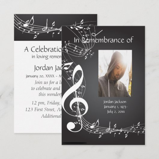 追悼式招待状 ミュージック ノーツ カスタム 招待状 (正面/裏面)