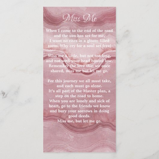 追悼式祈りの言葉カードバラクォーツフォト (裏面)