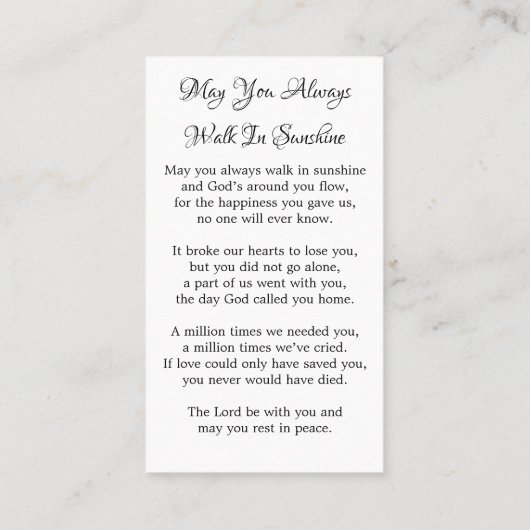 追悼式祈りの言葉カードフクロウ鳥ひまわり コーリングカード (裏面)