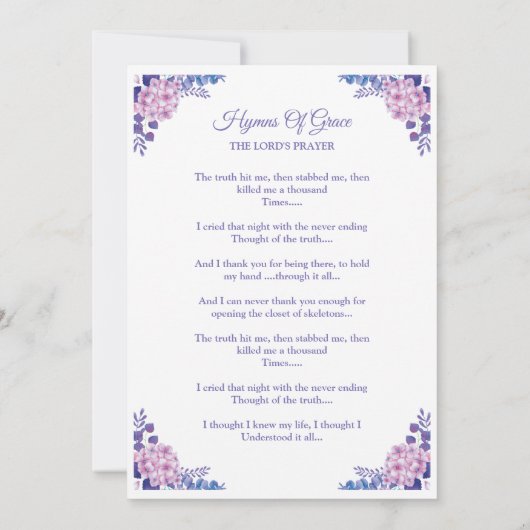 追悼式祈りの言葉カード/メモリアルサービスカード 招待状 (裏面)