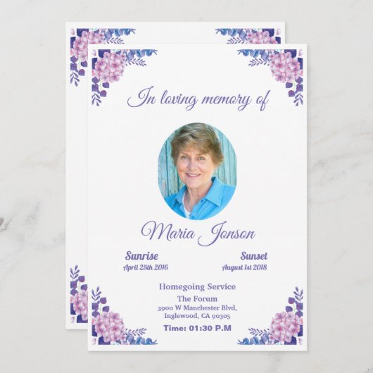 追悼式祈りの言葉カード/メモリアルサービスカード 招待状 (正面/裏面)