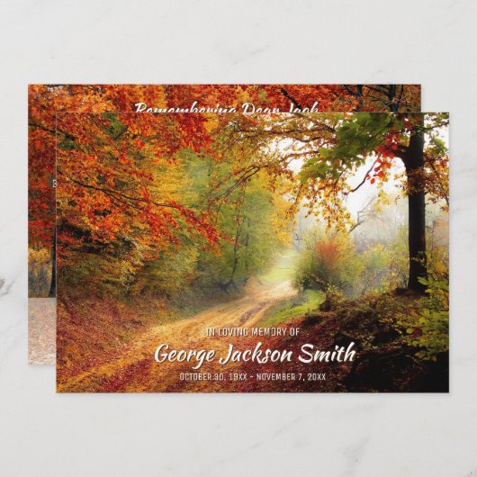 追悼式秋フォレスト秋写真を追加 招待状 (正面/裏面)