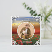 追悼式赤いポピーズフィールドサンセット写真 招待状 (スタンド正面)