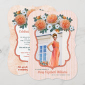 追悼式 オレンジ色のバラ 白いデイジー 写真 招待状 (正面/裏面)