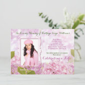 追悼式 ピンクのハイドランジア 写真を追加 招待状 (スタンド正面)