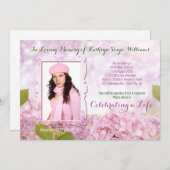 追悼式 ピンクのハイドランジア 写真を追加 招待状 (正面/裏面)