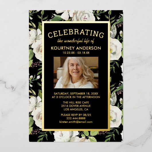 追悼式 |写真エレガントの葬儀 箔招待状 (正面)