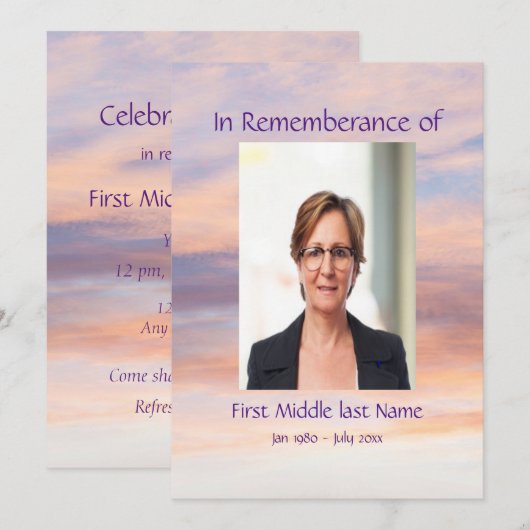 追悼式 夕焼け 夕日 背景 招待状 (正面/裏面)